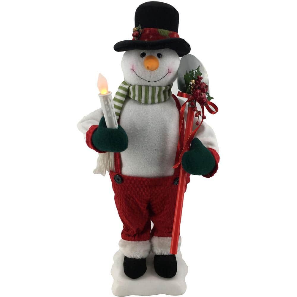 24 in. Christmas Snowman Figurine with Lighted Candle, Shovel and Music