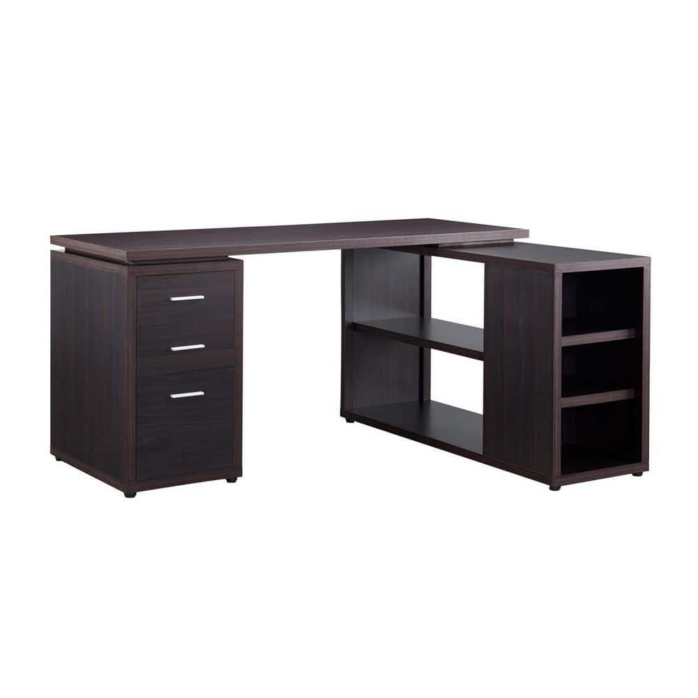 24 in. L-Shaped Desk Espresso with Drawers, L-Shaped Office Desk, L-Shaped Computer...