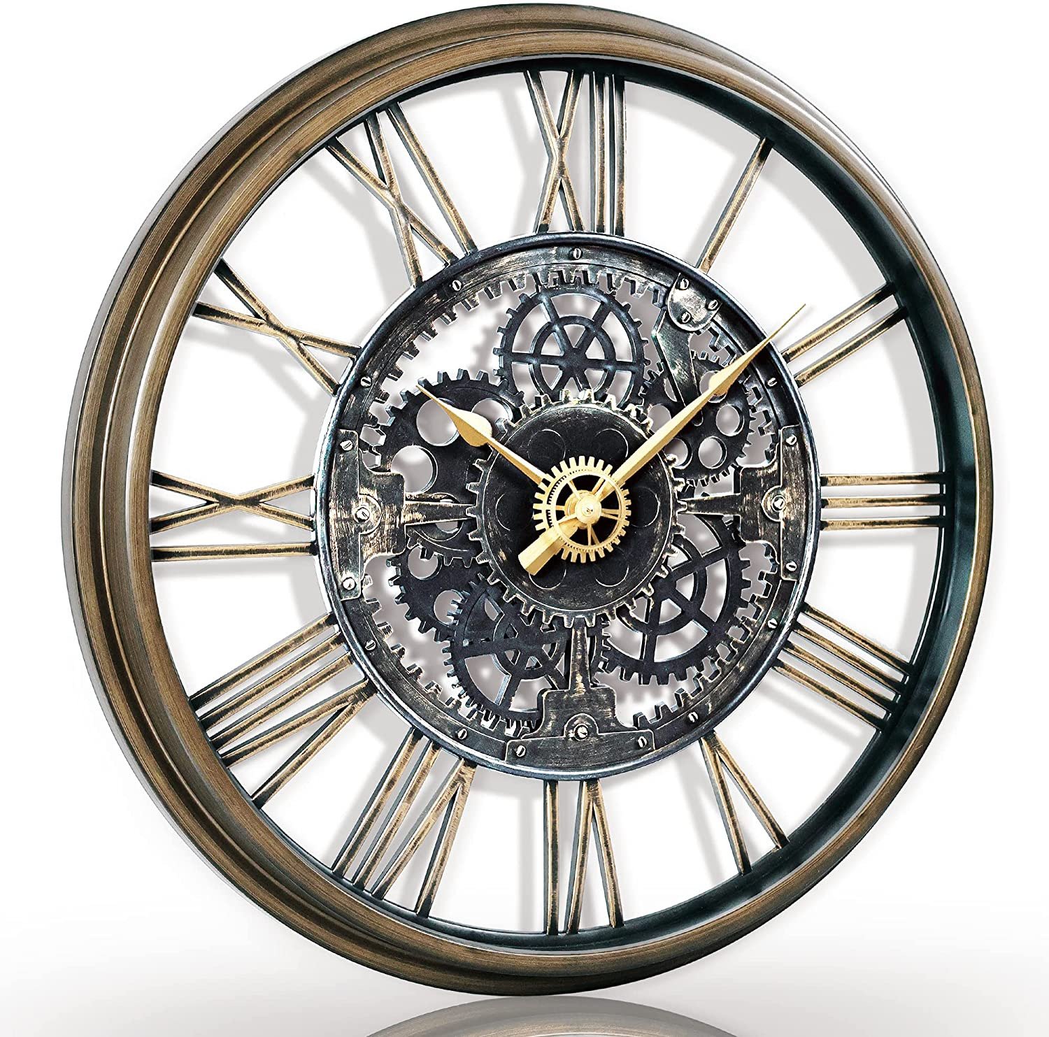 ® 24IN Large Decorative Wall Clock - Oversized 3D Steampunk Roman Numeral Big Wa