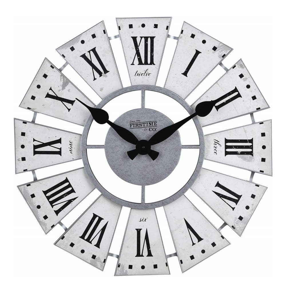 24 in. Numeral Windmill Aged White Wall Clock, Large Vintage Decor