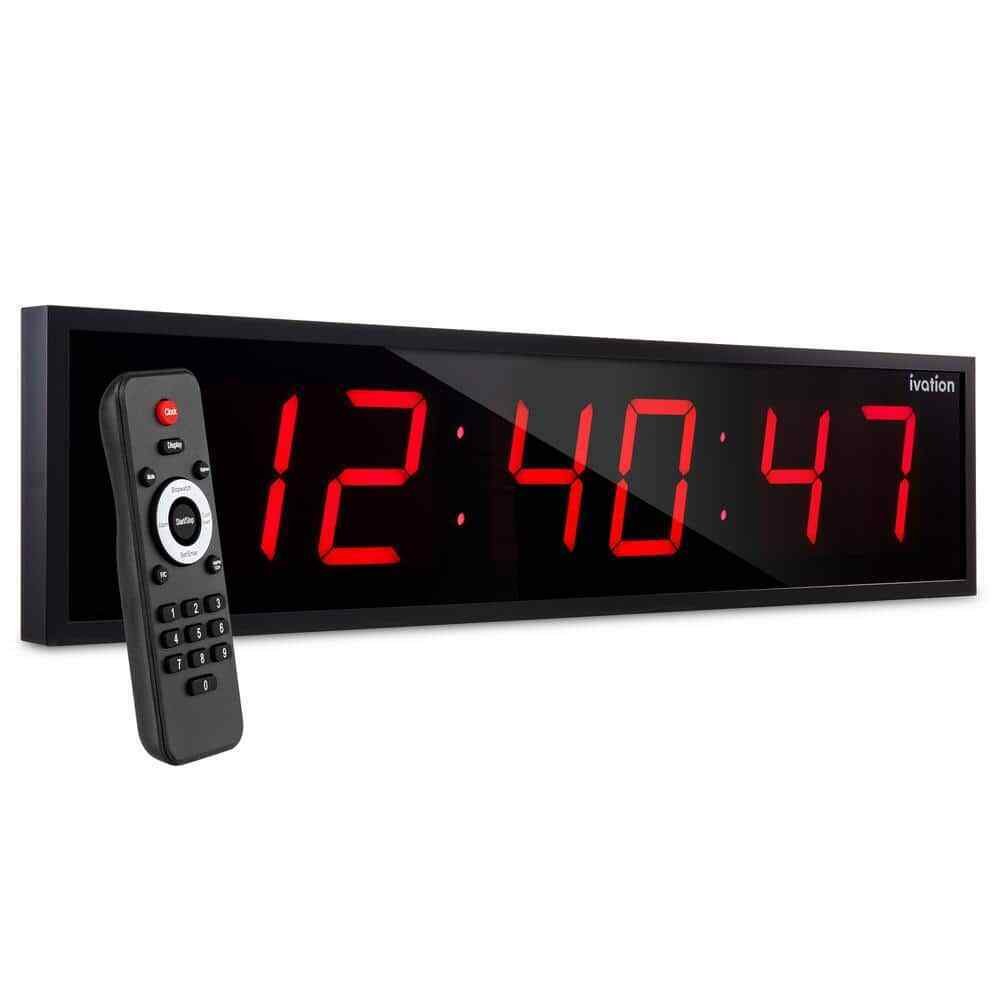 24 in. Red Large Digital Wall Clock, LED Wall Clock with Stopwatch, Alarms, Time