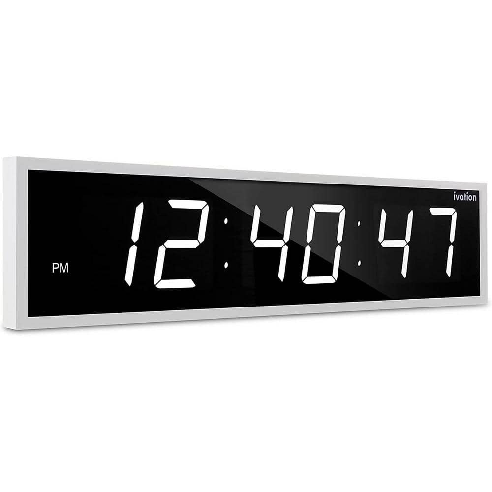 24 in. White Large Digital Wall Clock LED Digital Clock with Remote