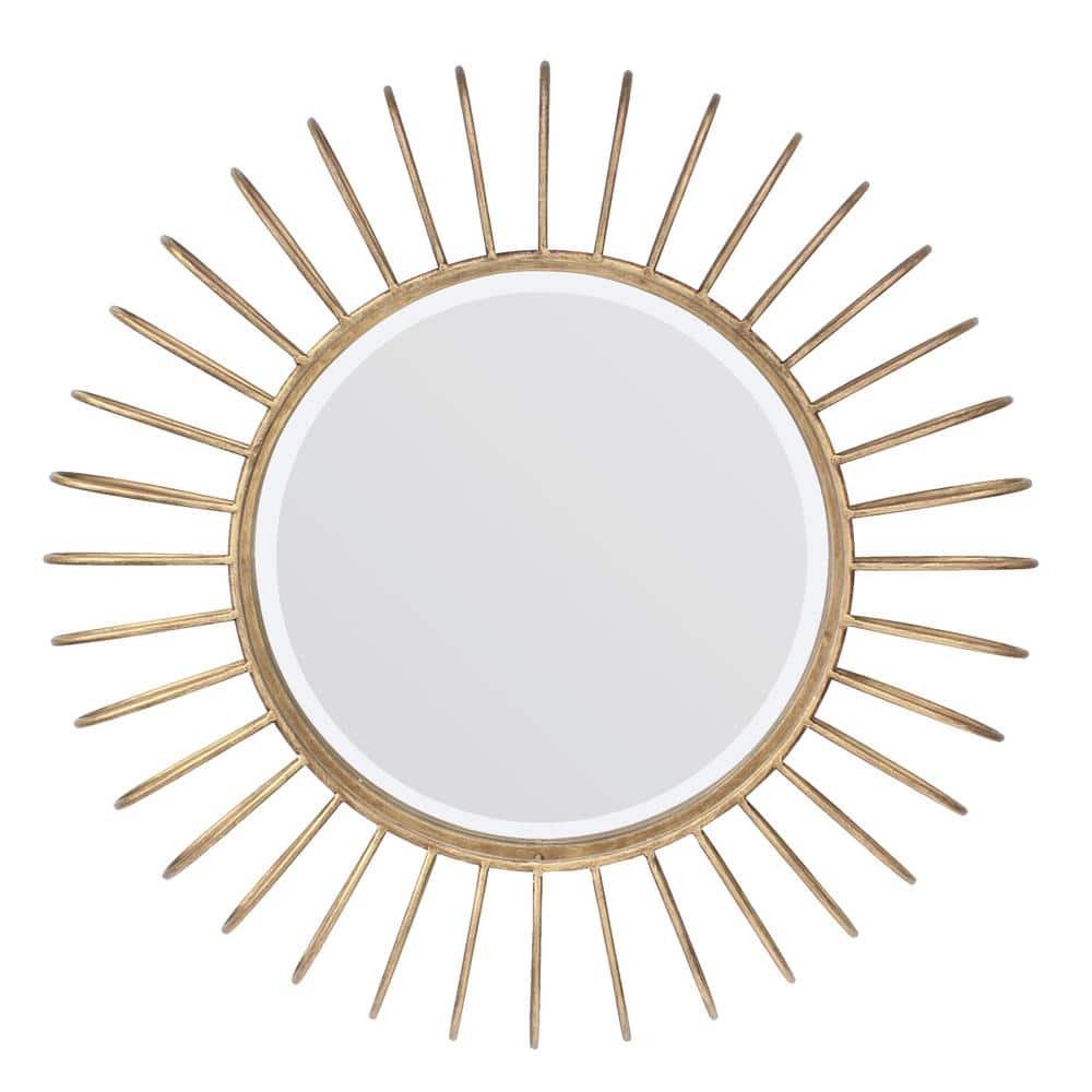 24in x 24in Glam Round Gold Sunburst Metal Framed Accent Mirror