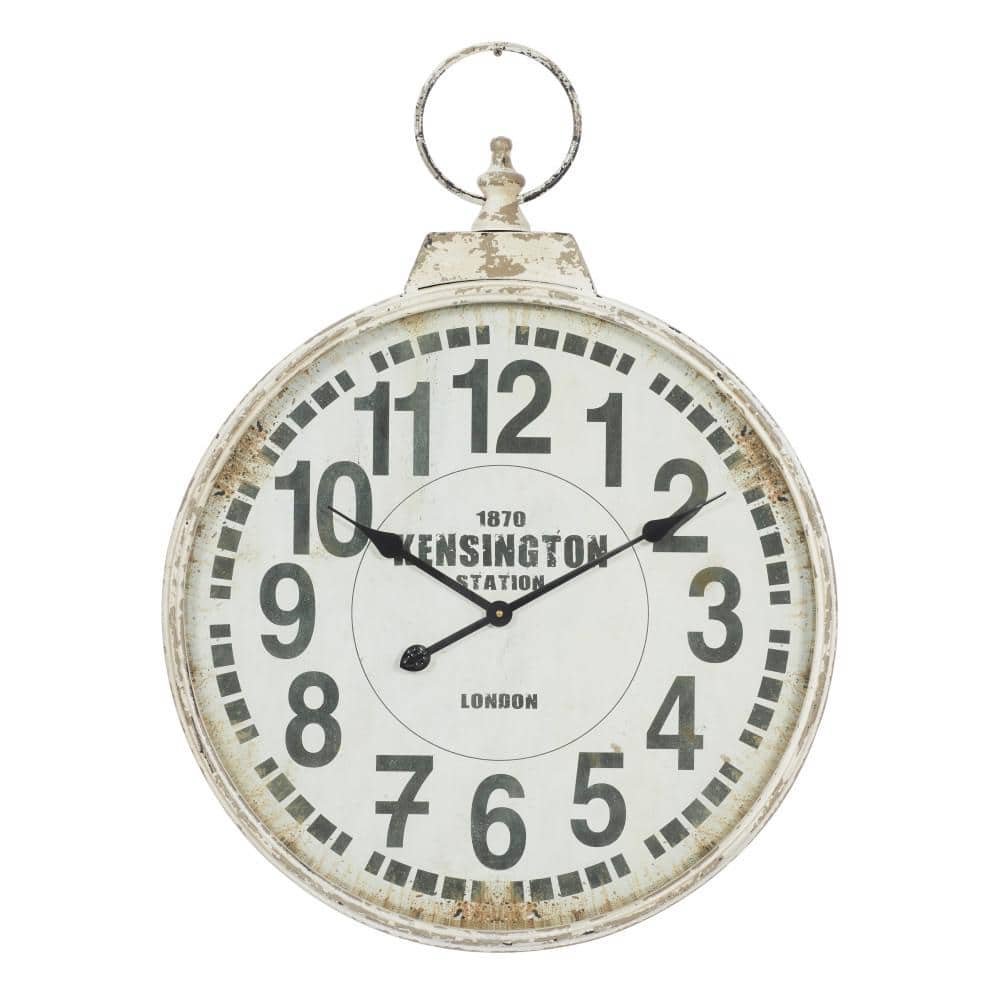 24 in. x 32 in. White Metal Distressed Pocket Watch Inspired Wall...