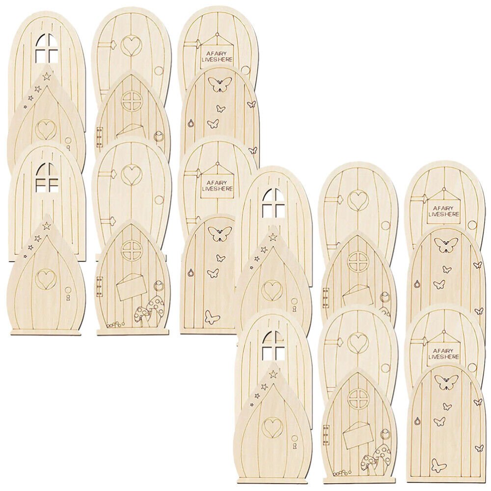24 Pcs Wooden Fairy Garden Door Unpainted DIY Craft Kit Decor