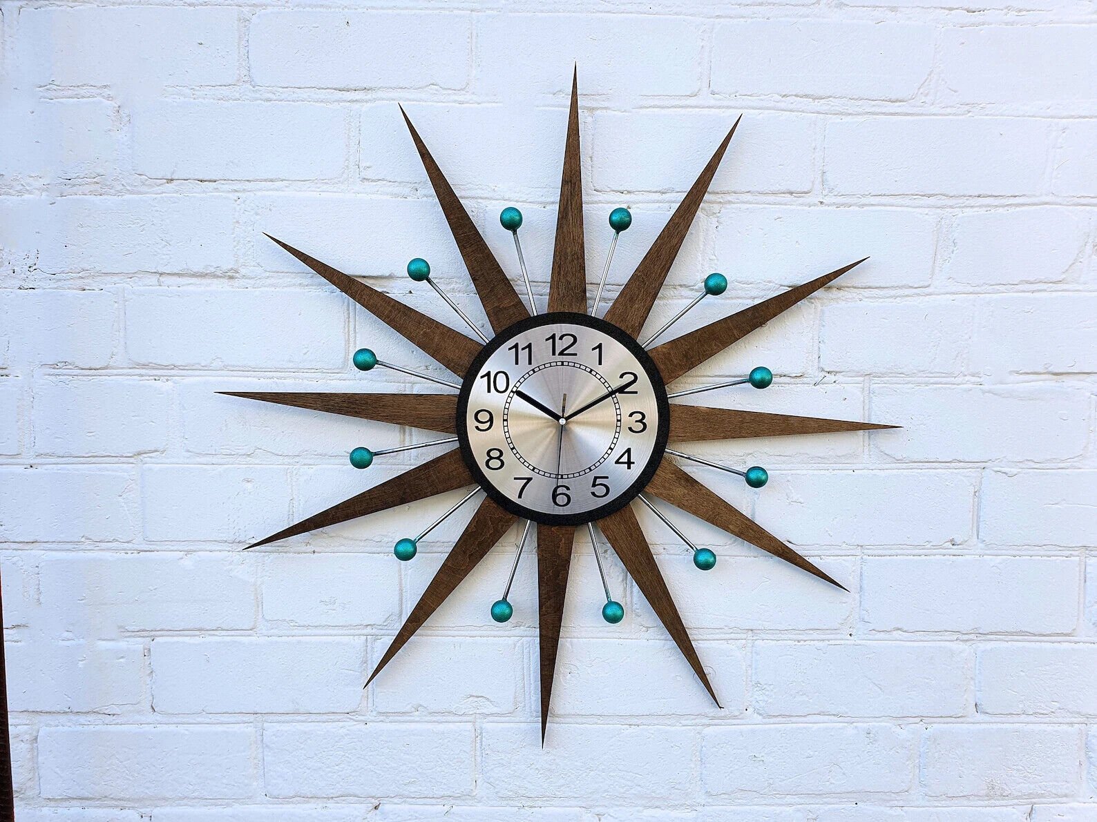 27" Starburst Atomic Wall Clock Handmade Sunburst Style George Nelson Modern