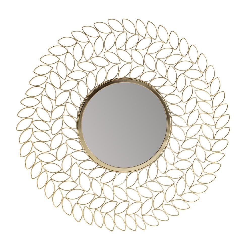 28 in. x 28 in. Modern Round Frameless Damon Gold Leaf Wall...