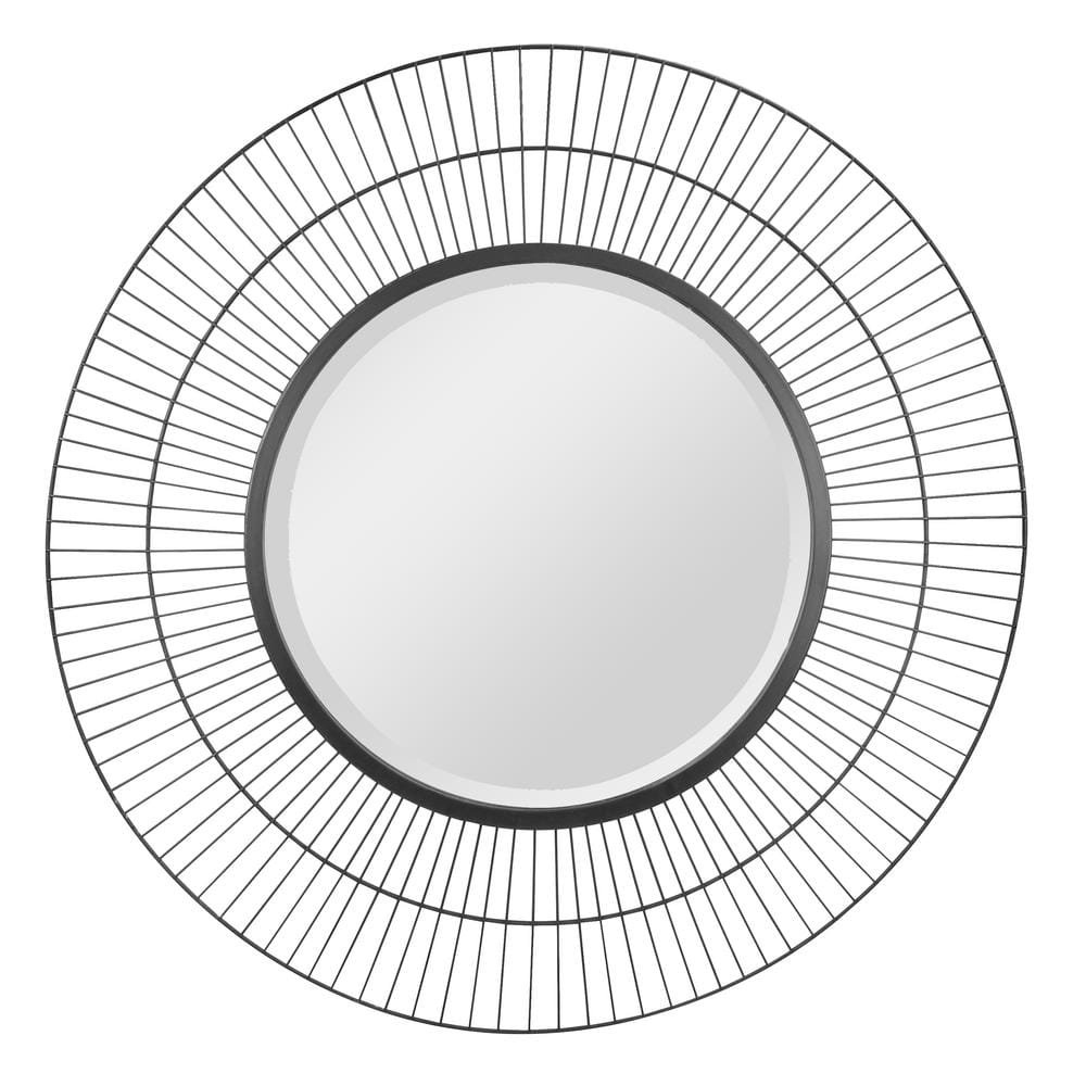 28 in. x 28 in. Modern Round Metal Wire Black Wall Mirror
