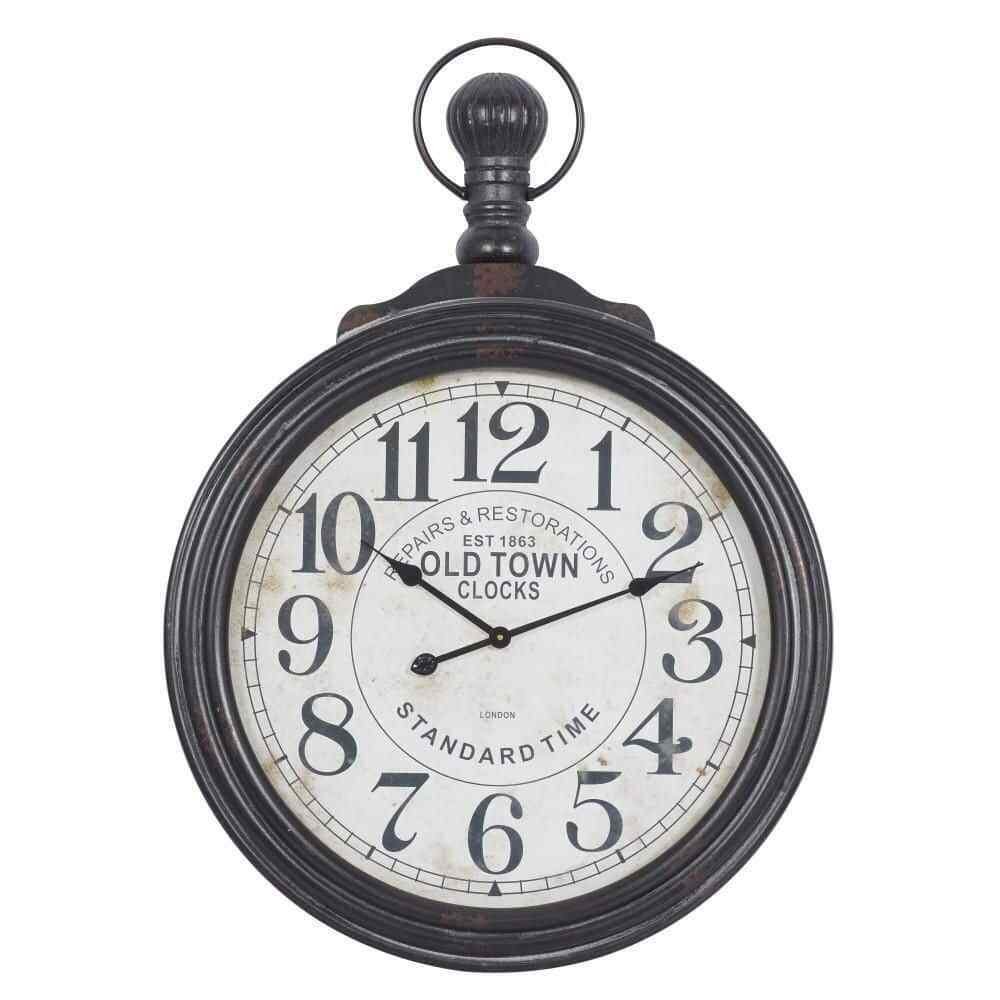 28 in. x 39 in. Brown Wooden Distressed Pocket Watch Style Wall Clock with Beige