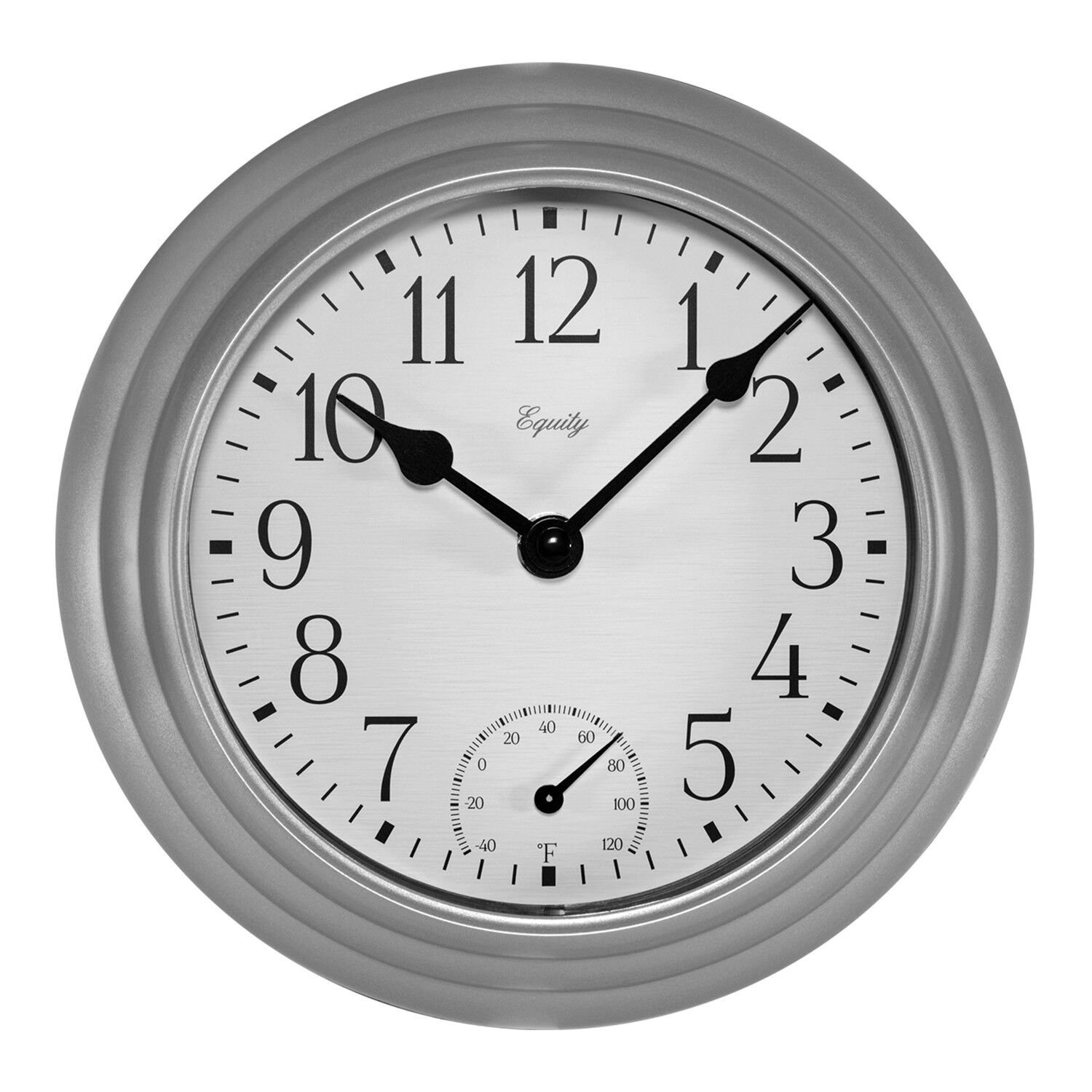 29007 Equity by La Crosse 8" Indoor/Outdoor Wall Clock with Temperature - Silver