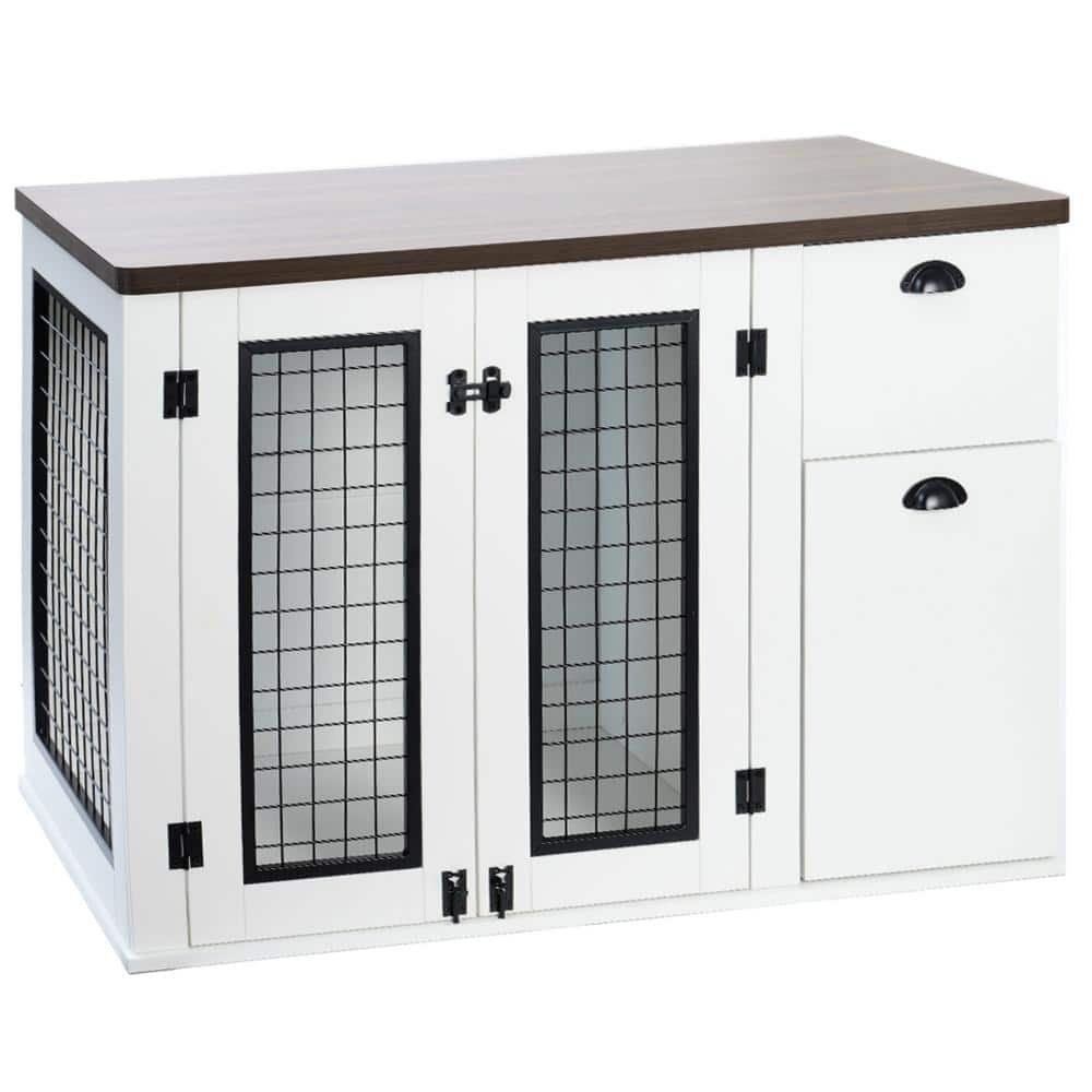 29.1 in. x 22.2 in. x 27.8 in. Wooden Double Door Dog...