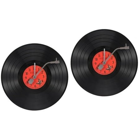 2 Pack Vinyl Record Wall Clock Decorative Vintage Indoor Clocks Plastic