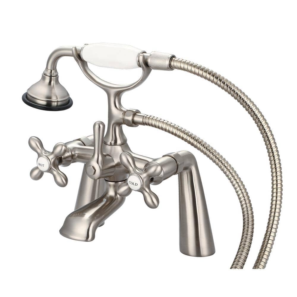 3-Handle Vintage Claw Foot Tub Faucet with Handshower and Cross Handles in...