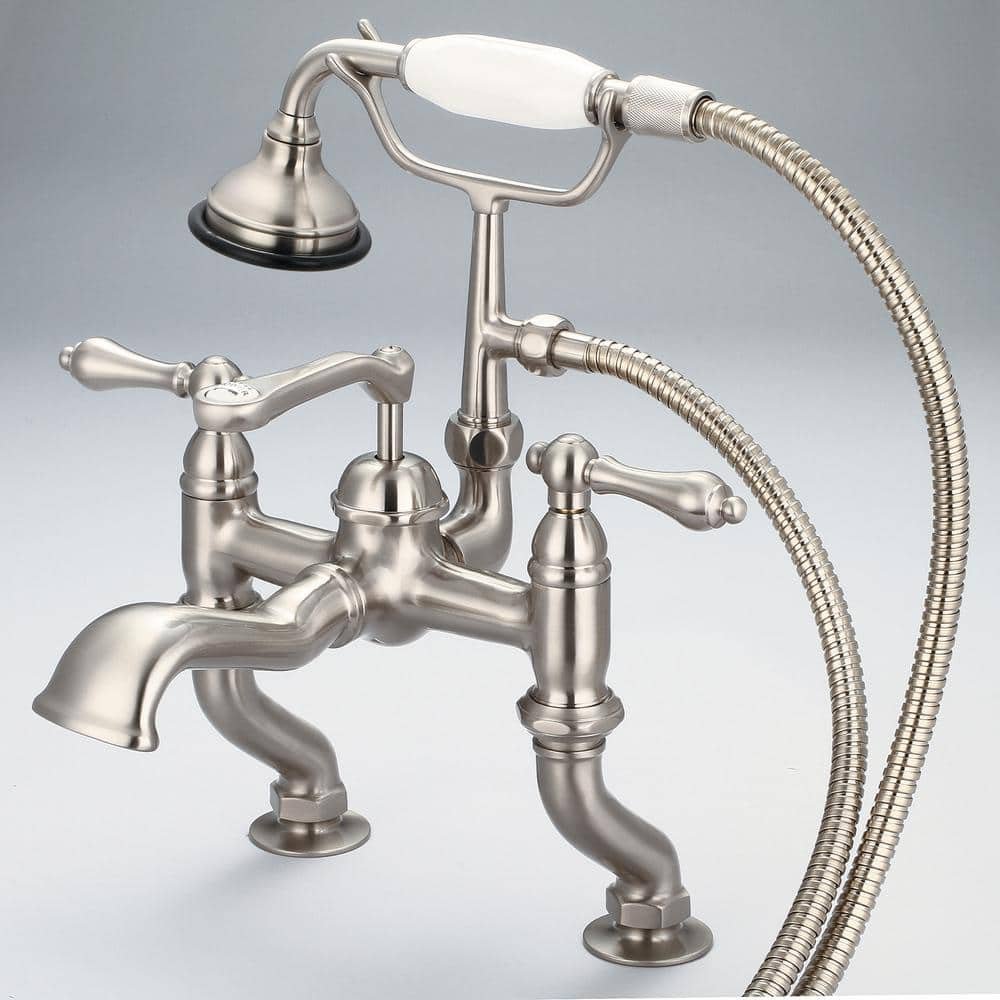 3-Handle Vintage Claw Foot Tub Faucet with Handshower and Lever Handles in...