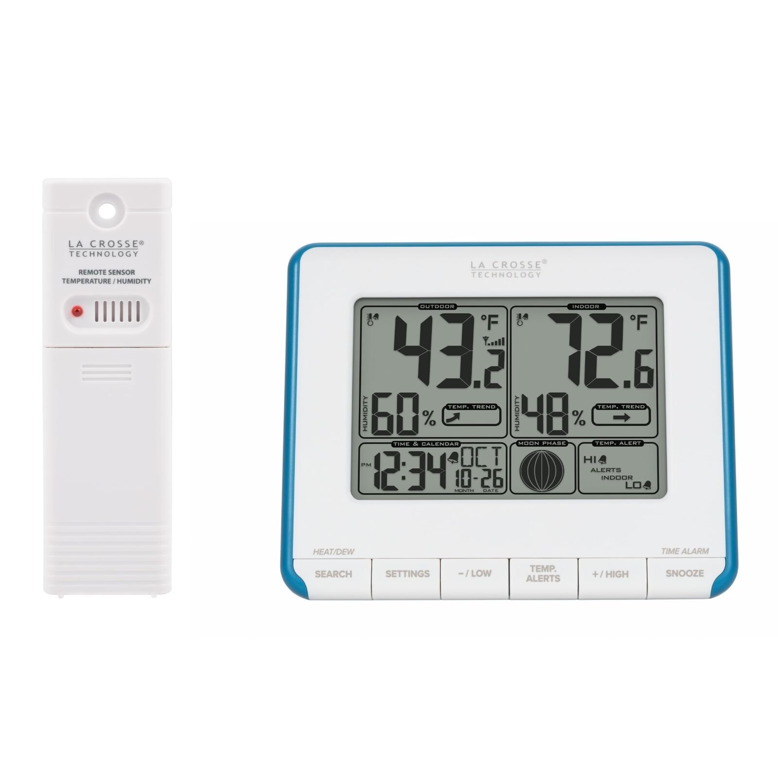 308-1711BL Wireless Weather Station with Heat Index and Dew Point,Teal Blue/W...