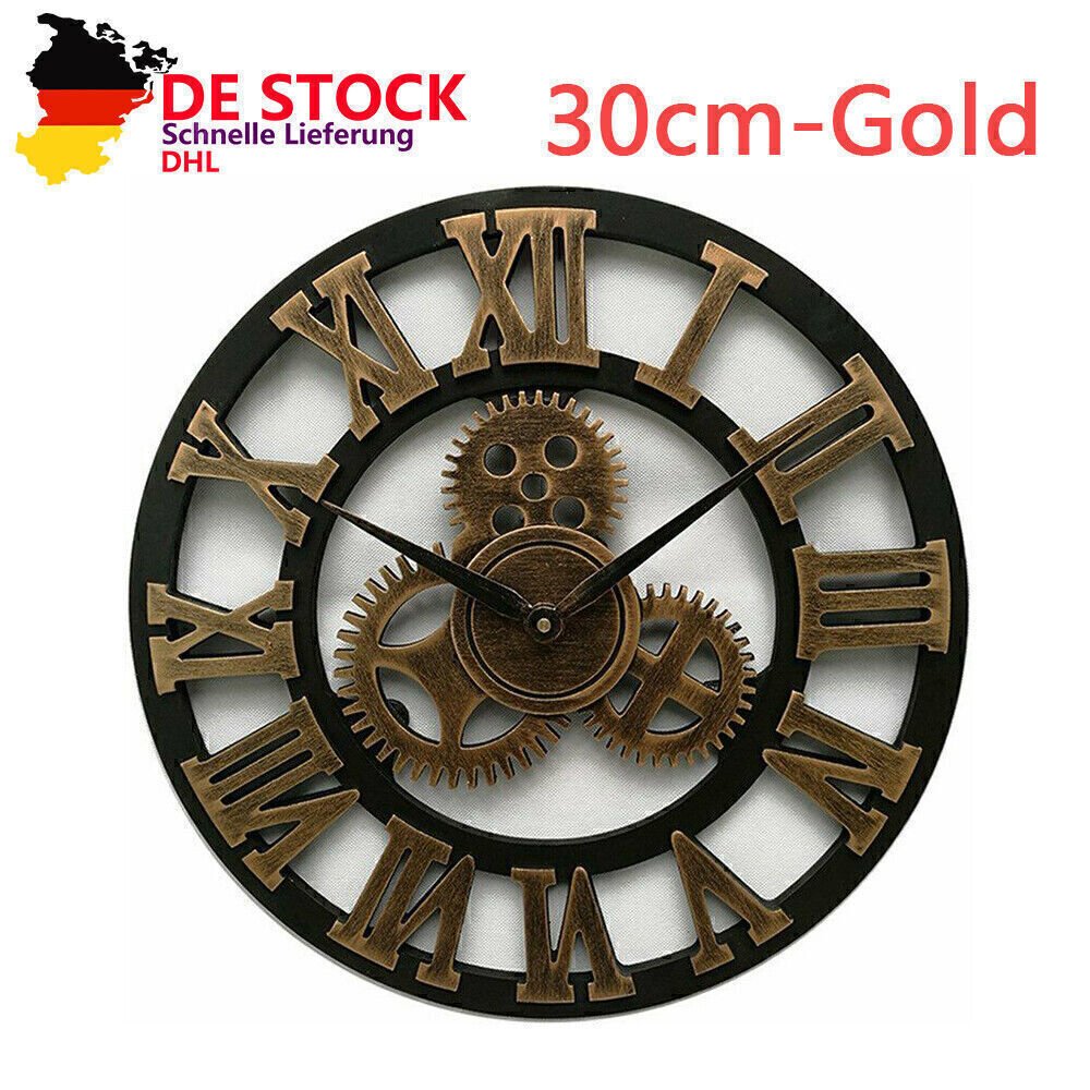 30CM LARGE METAL OUTDOOR GARDEN WALL CLOCK ROMAN NUMBERS GIANT OPEN FACE H4 Z7R8