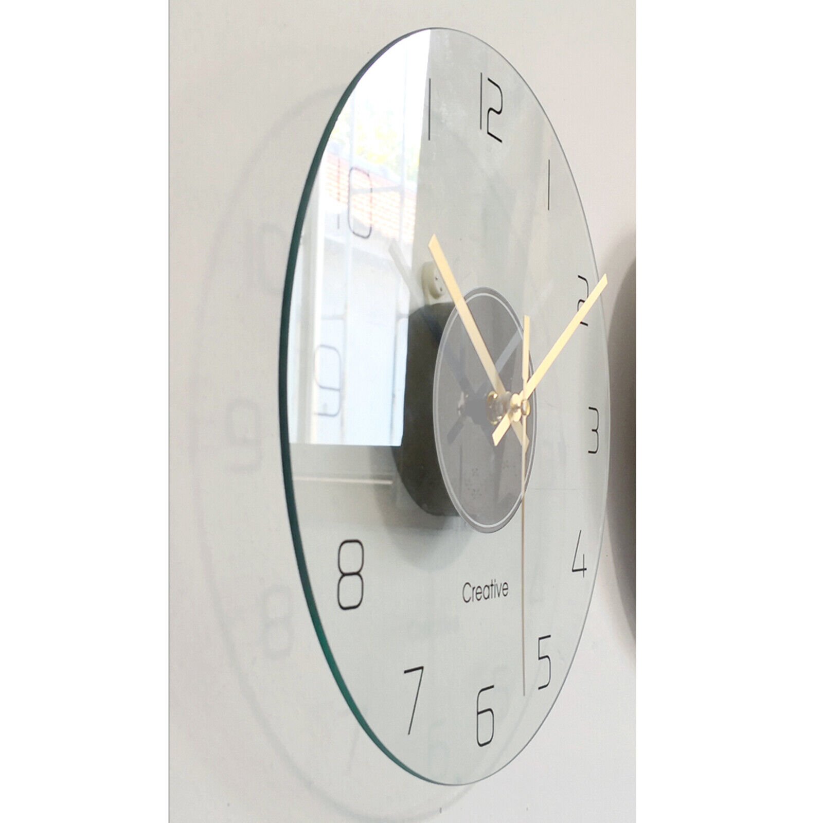 30cm Round Wall Clock Round Tempered Glass Clear Wall Clock Ultra Thin Design