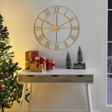30 Inch Wall Clock Gold,Large Metal Roman Numeral Wall Clock Modern, Oversize...