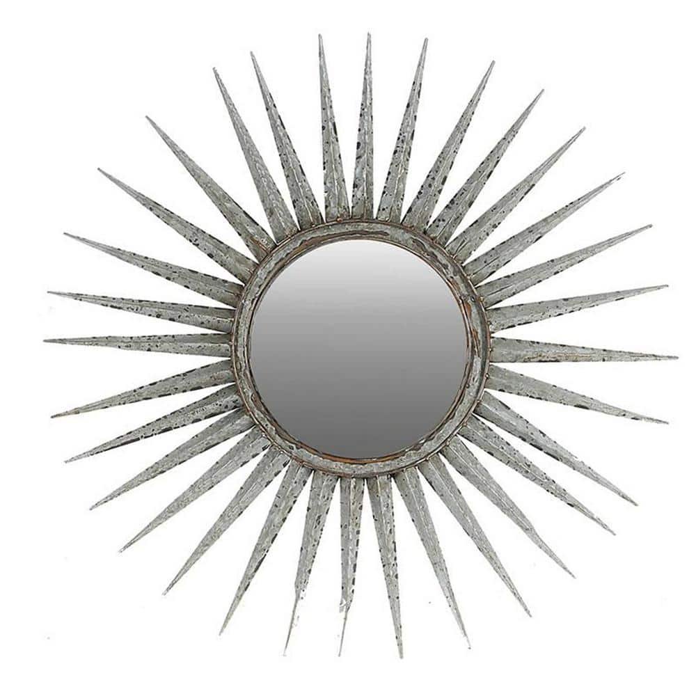 30 in. W x 30 in. H Antiqued Silver Gray Sunburst Wall...