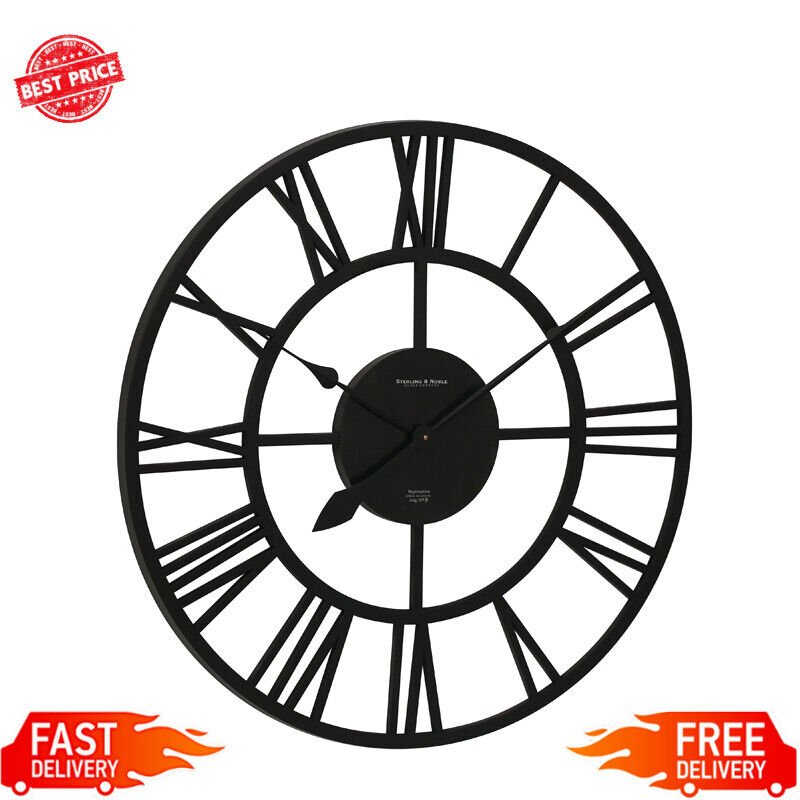 30" Open Faced Roman Numeral Analog Wall Clock Easy To Hang Classic Tower New