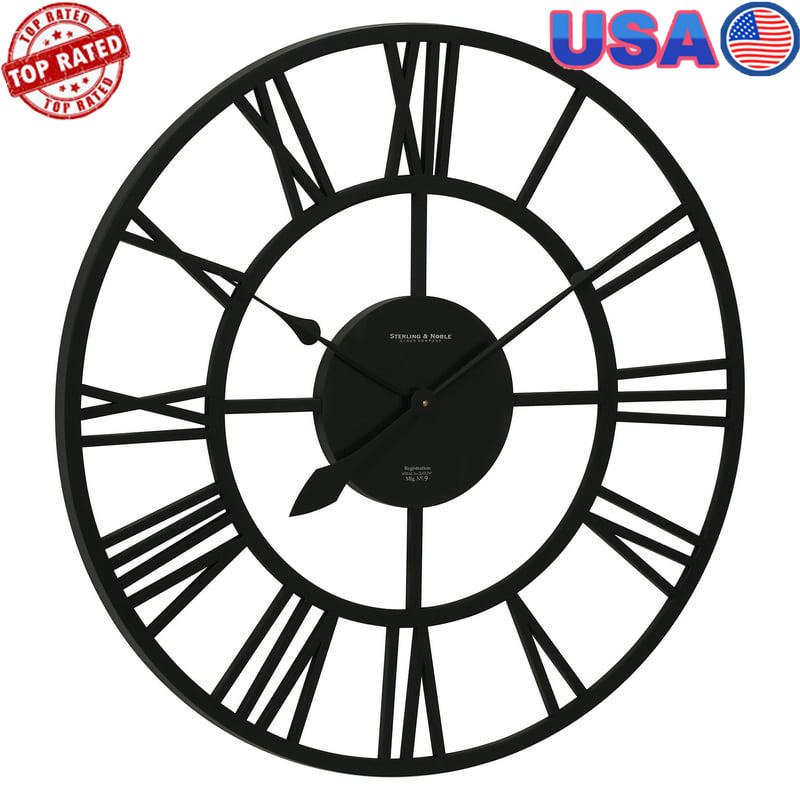 30" Open Faced Roman Numeral Analog Wall Clock Round Plastic Frame Hang Black
