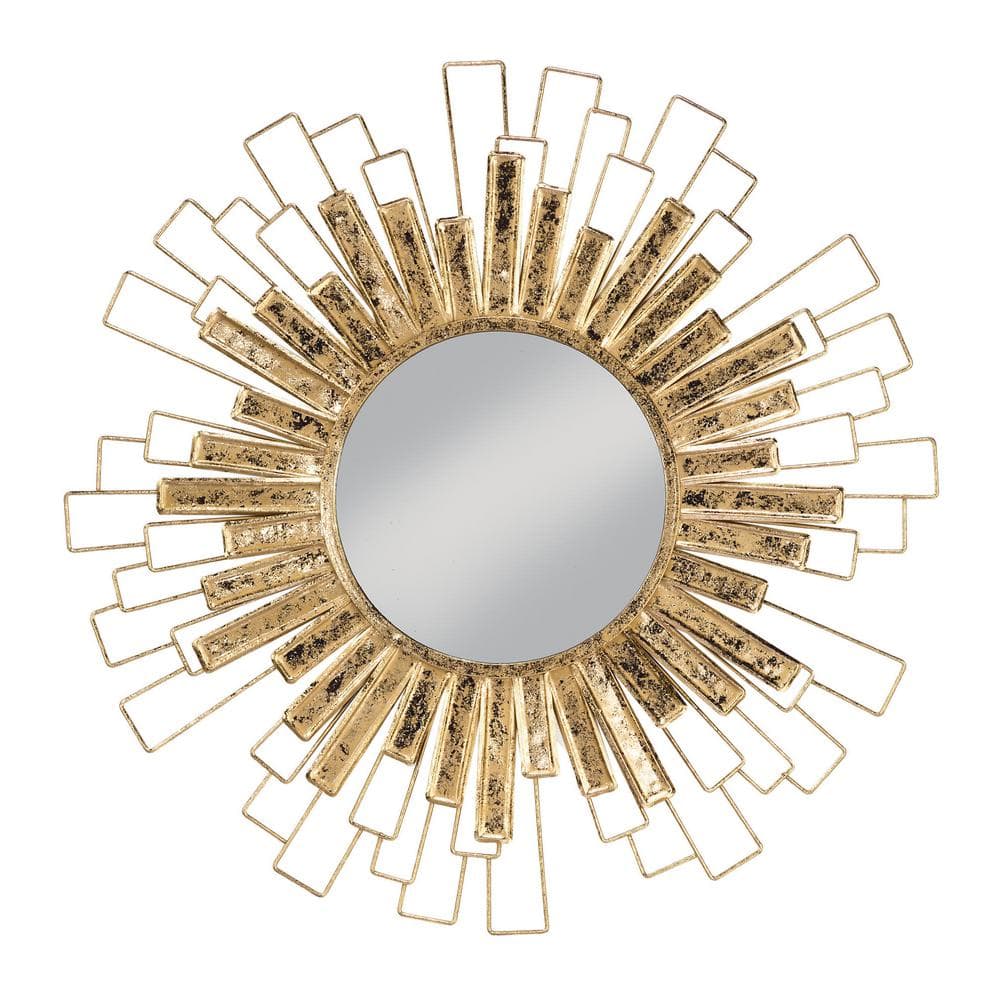 31.5 in. x 31.5 in. Classic Round Framed Gold Sunburst Wall Accent...