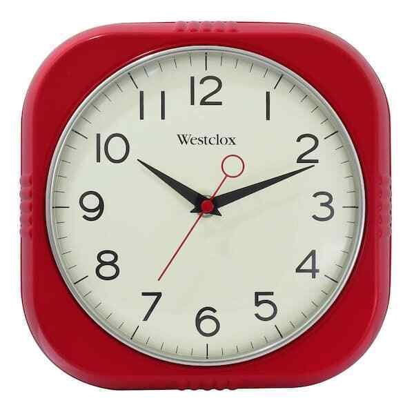32948R- Westclox 9.5" Red Square Retro Silent Wall Clock