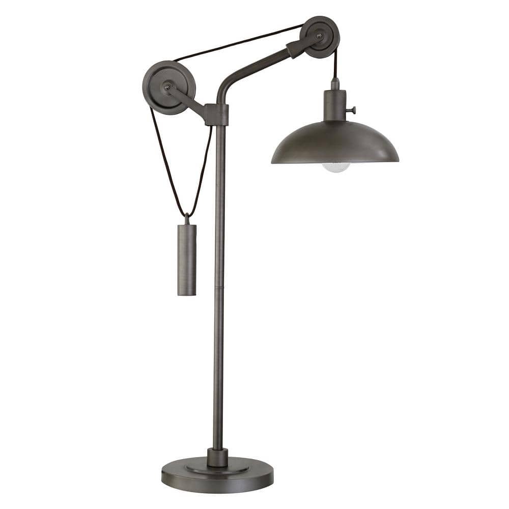 33 in. Gray Industrial Integrated LED Bedside Table Lamp with Gray Metal...
