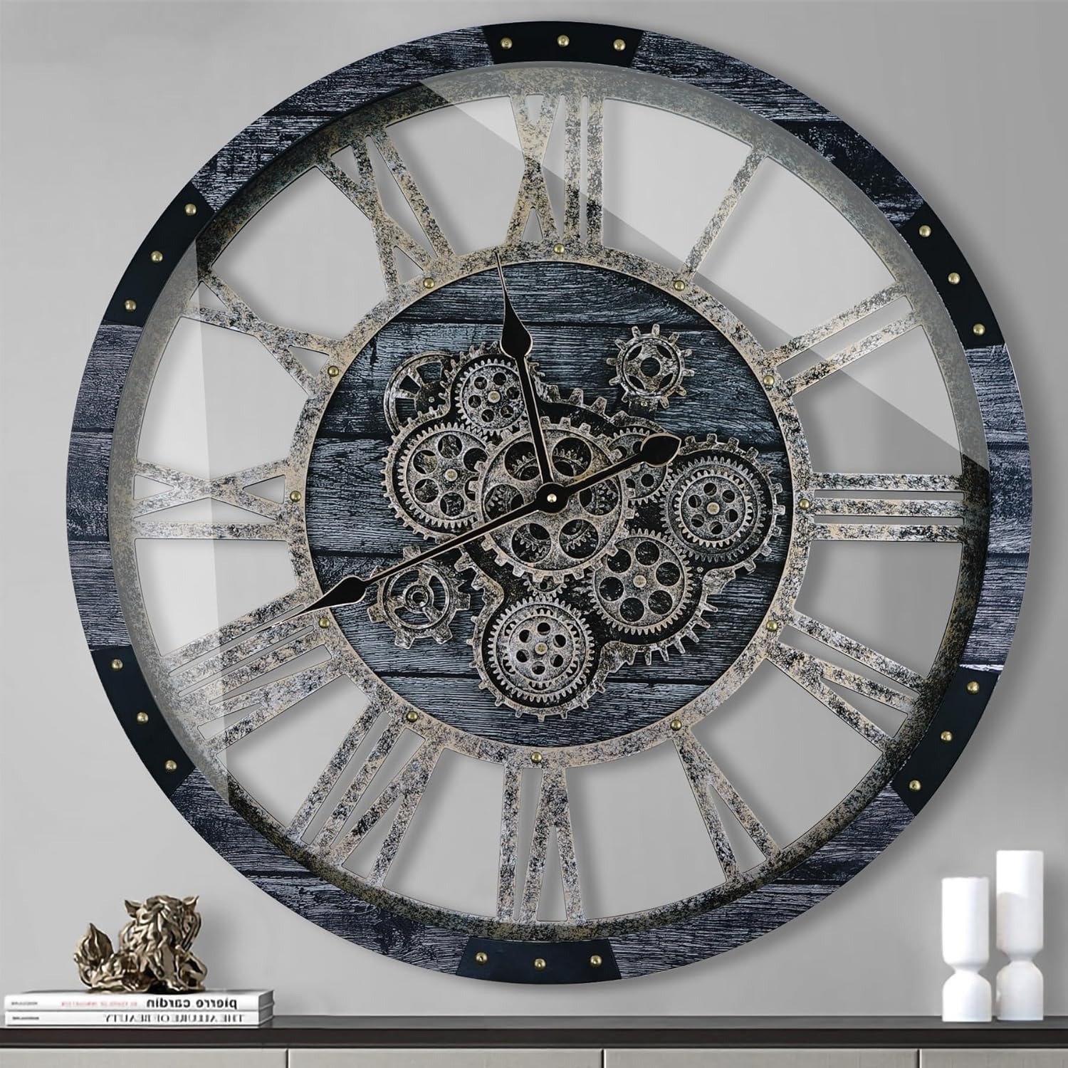 36 Inch Moving Gear Wall Clock, Oversized Wall Clocks, Clock Living Room Decor,