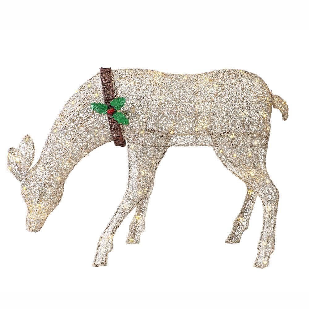 36 in. L Gold Fabric Mesh Feeding Deer with 70-UL Listed Incandescent...