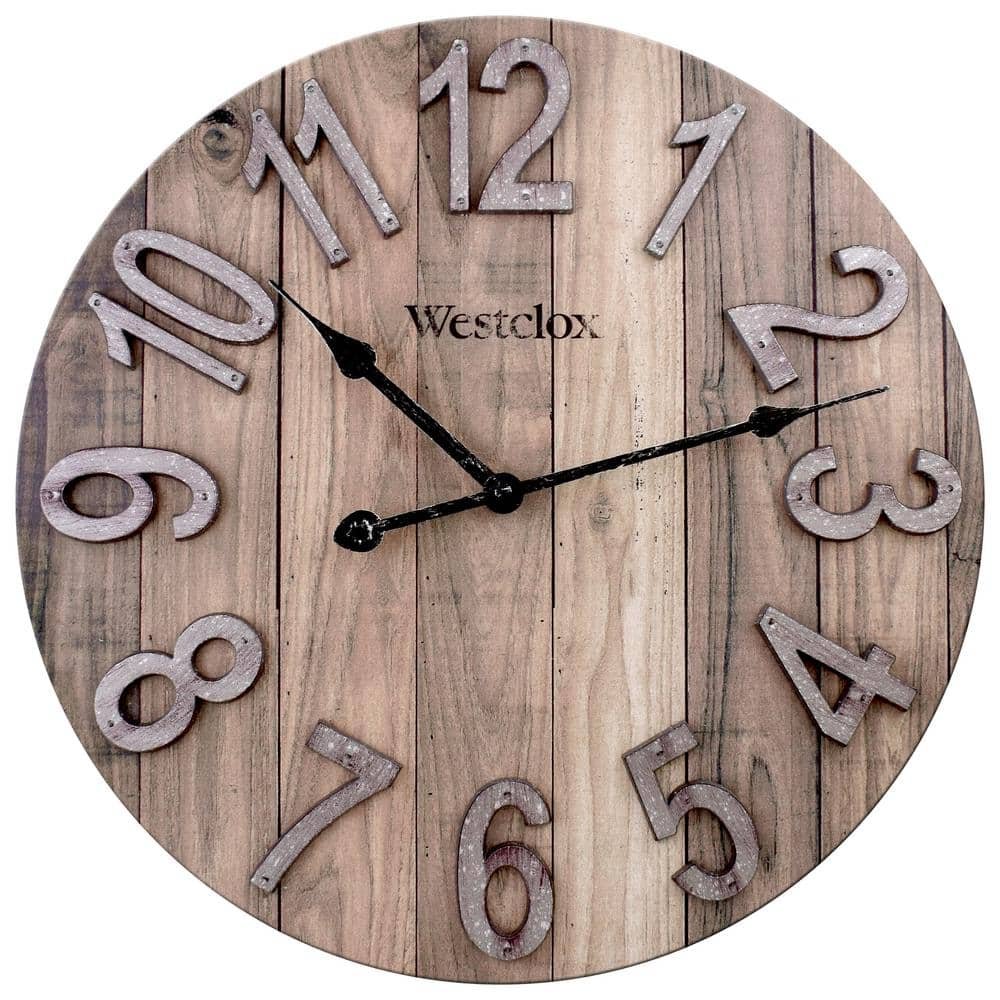 38070- 15.5" MDF Brown Farmhouse Wall Clock with Raised Numbers