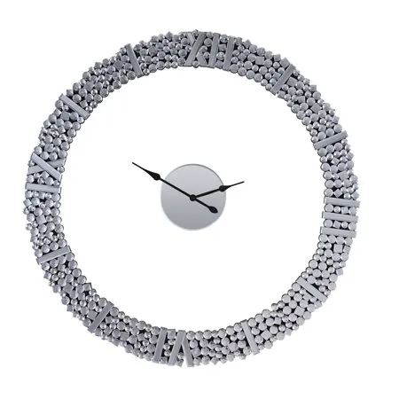 39 Inch Modern Analog Wall Clock Faux Gem Inlay Quartz Silver Saltoro Sherpi