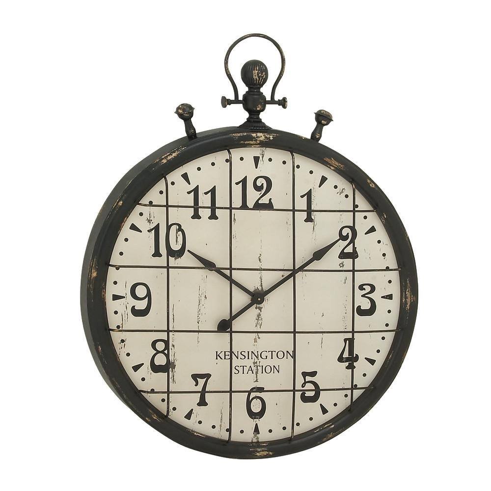 39 in. x 50 in. Black Metal Pocket Watch Style Wall Clock
