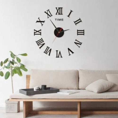 3D Acrylic Digital Black Wall Clock Roman Numerals Large Round Wall Clock