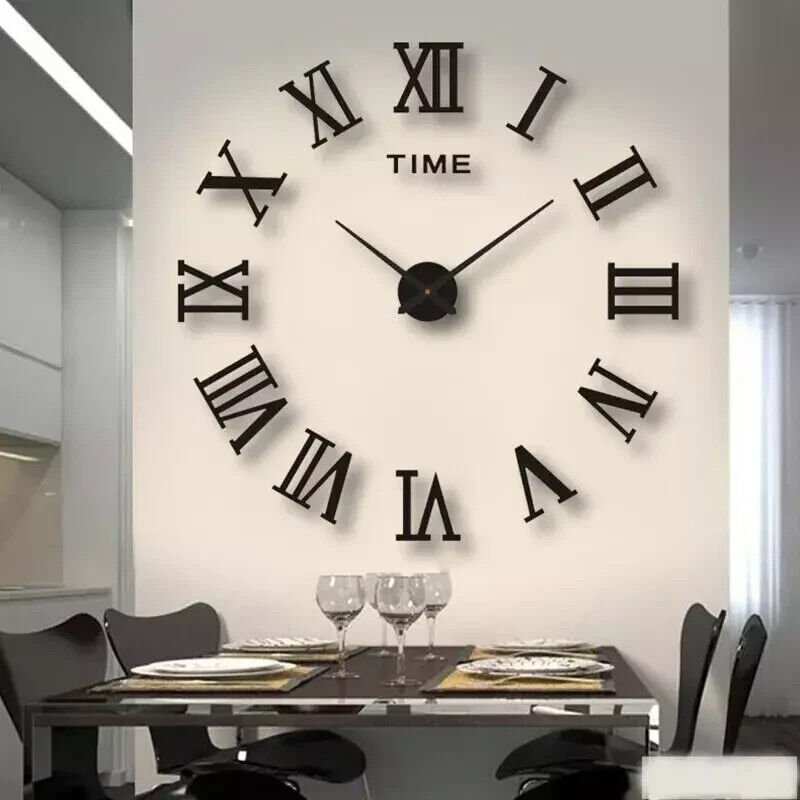 3D Acrylic Digital Wall Clock Roman Numerals Design Mirror Wall Clock Fashion