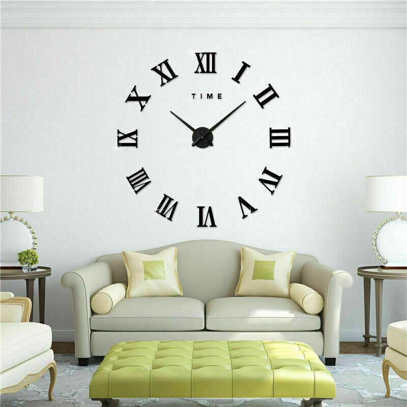 3D DIY Extra Roman Numerals Luxury Mirror Wall Sticker Clock Home Decor Large US