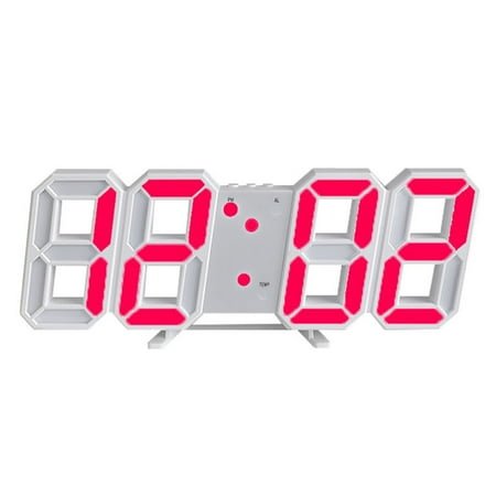 3D LED Digital Wall Alarm Clock, LED Light Nightlight Decor Clocks , for Kitchen Bedroom Office,red๏ผG4131