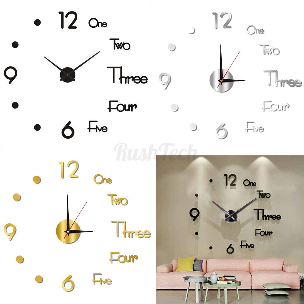3D Mirror Surface DIY Wall Clock Large Modern Sticker Office Home Shop Art Decor