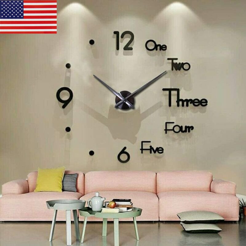 3D Mirror Surface Large Wall Clock Modern DIY Sticker Office Home Shop Art Decor
