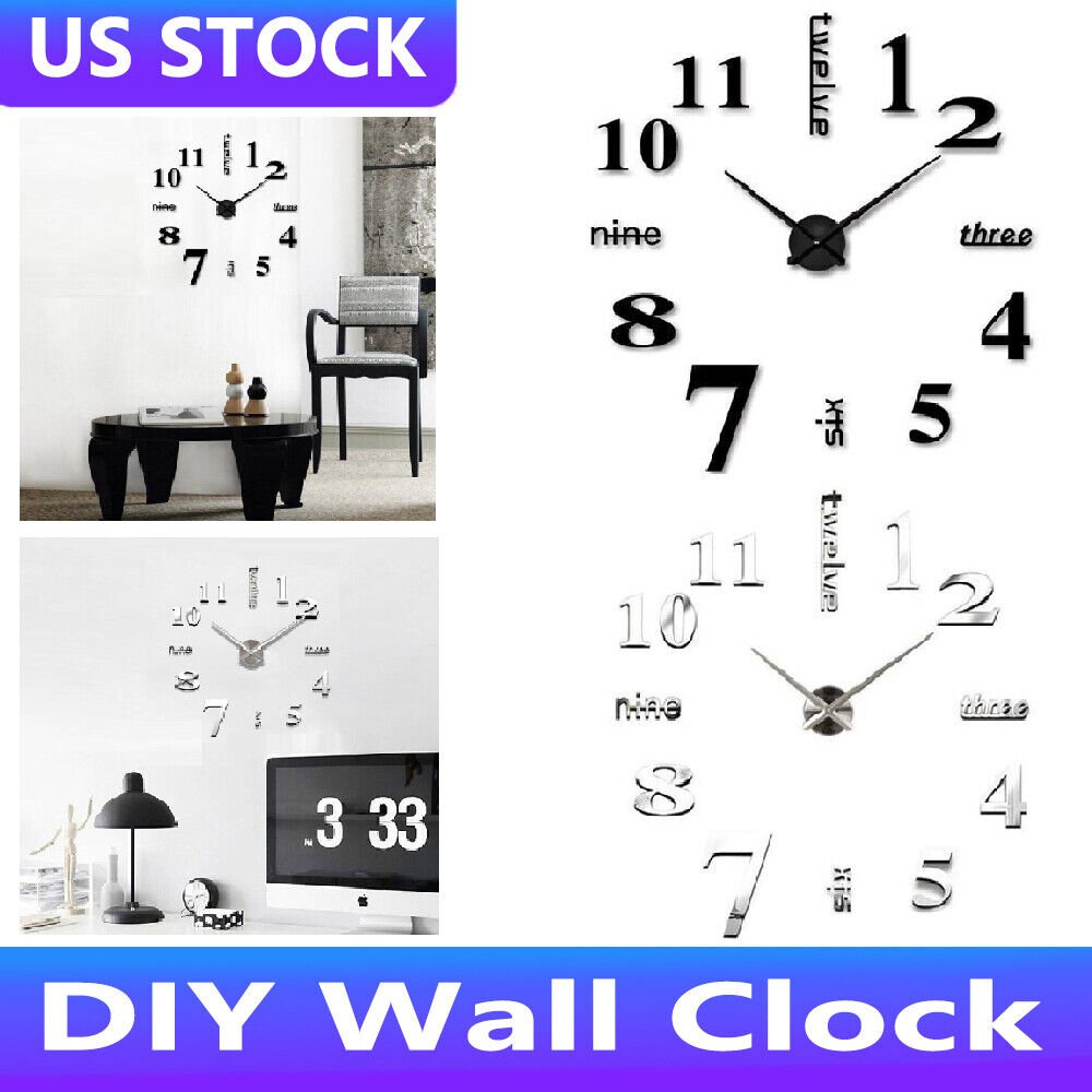 3D Mirror Surface Wall Clock Modern DIY Sticker Office Home Shop Art Decor