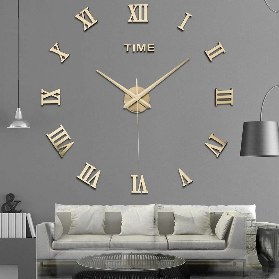 3D Modern DIY Large Wall Clock Mirror Surface Sticker Home Art Design Decor US