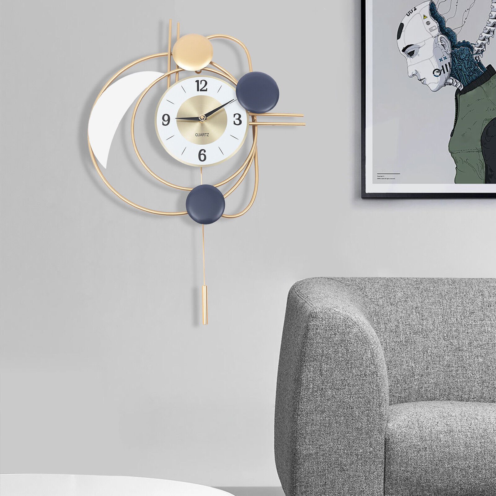 3D Mute Design Art Decor Inspired Modern Wall Clock Nordic Metal Hanging Clocks