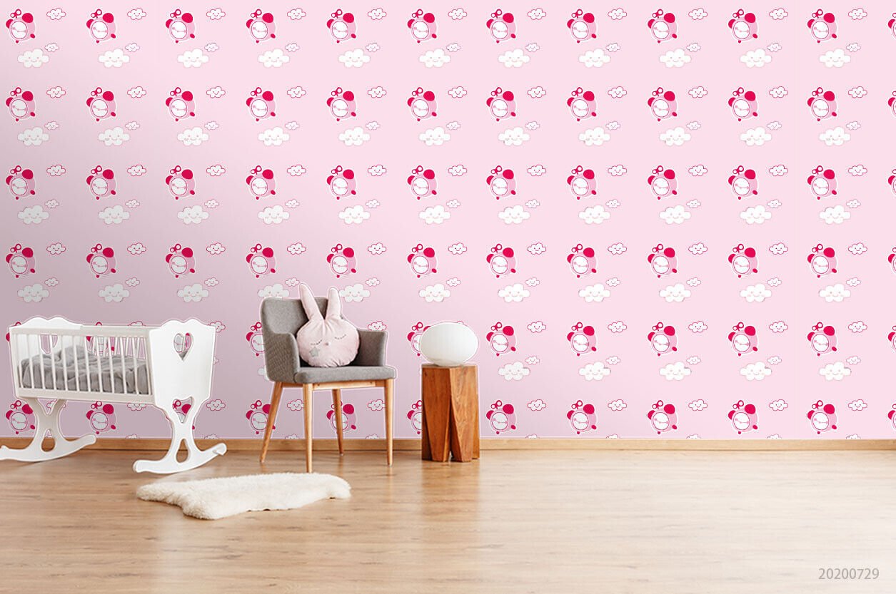 3D Pink Clock Vector Wallpaper Wall Mural Removable Self-adhesive 119