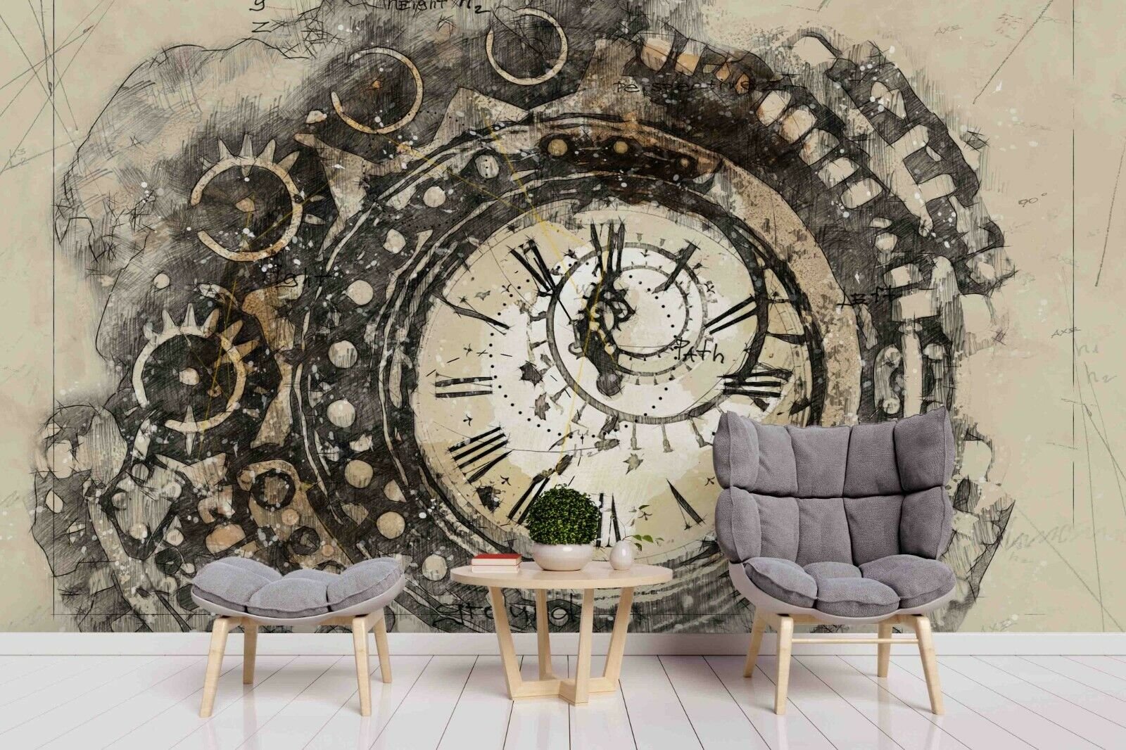 3D Retro Clock Wallpaper Wall Mural Removable Self-adhesive 968