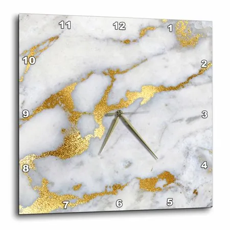 3 d Rose of Luxury Gray Gold Gem Stone Marble Glitter Metallic Faux Print Wall Clock, 15 by 15