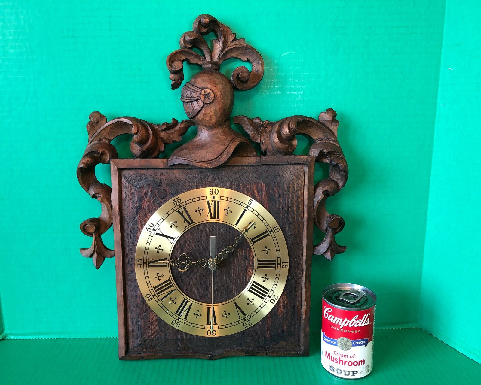 3D Spanish Conquistador Knight Wood Brass Wall Clock NEW MOVEMENT Custom 18 IN