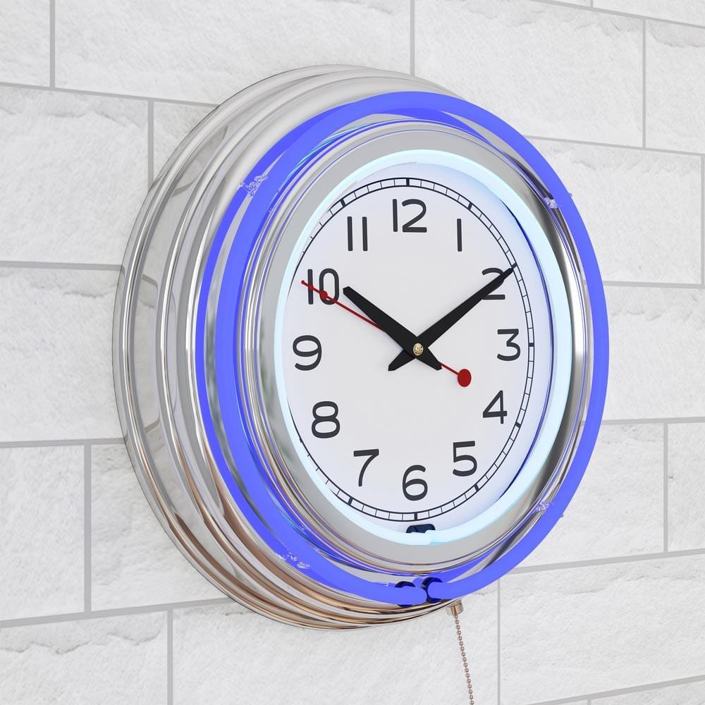 3 in. x 14 in. Blue Double Ring Neon Clock