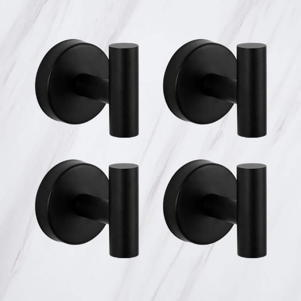 4-Piece Stainless Steel J-Hook Robe/Towel Hook with Round Mount Post in Matte...