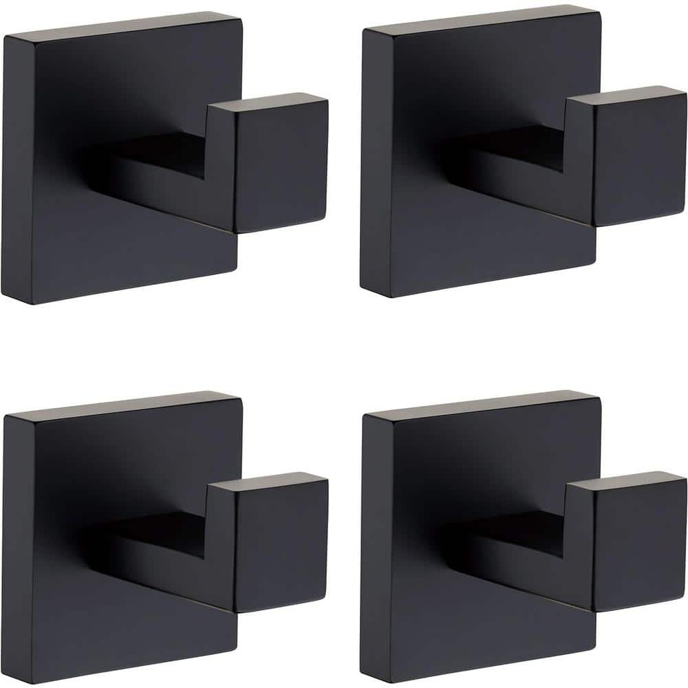 4-Piece Stainless Steel J-Hook Robe/Towel Hook with Square Mount Post in Matte...