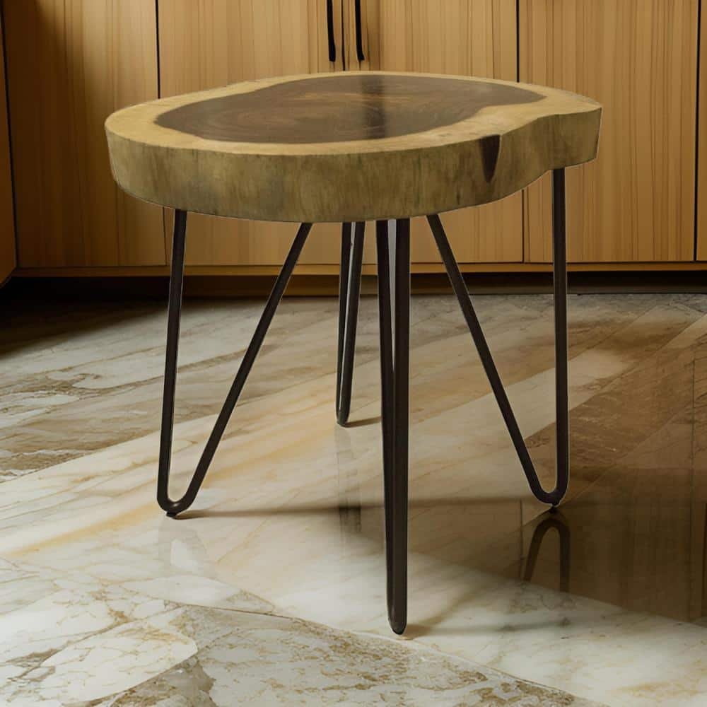 40 in. Brown and Black Other Wood End Table with Metal Legs...